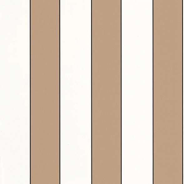 Karamell barna és fehér csíkos design tapéta arany elválasztással