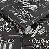 Kávé mintás vlies dekor tapéta fekete alapon fehér mintával