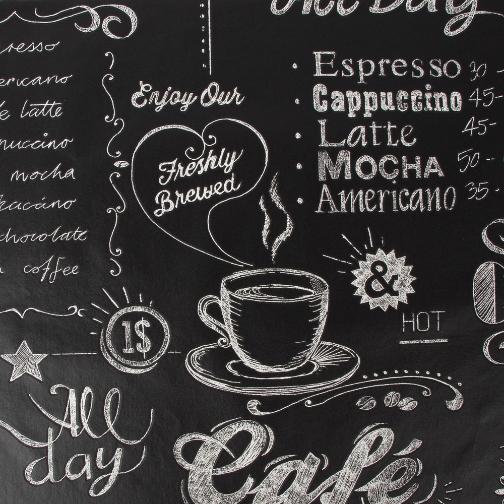 Kávé mintás vlies dekor tapéta fekete alapon fehér mintával