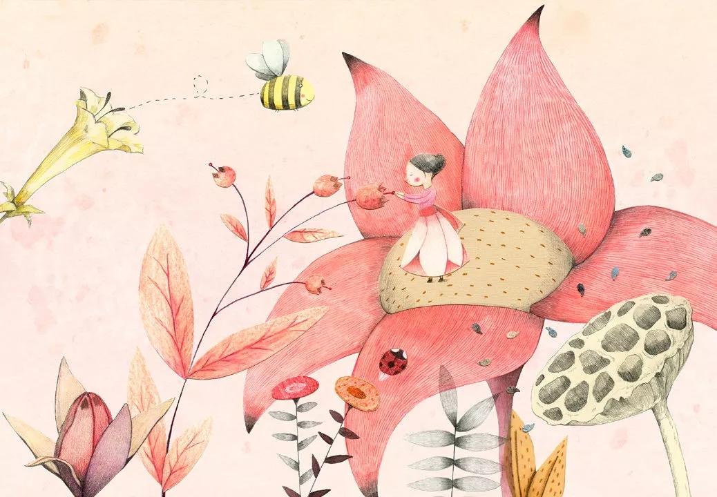 Kedves rajzolt virágmintás gyerekszobai fali poszter