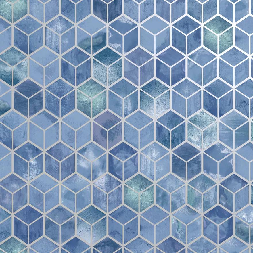 Kék 3D geometrikus mintás modern vlies design tapéta