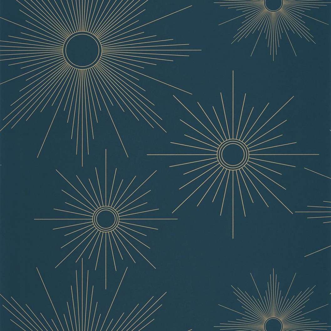 Kék alapon arany napok mintázatú design tapéta