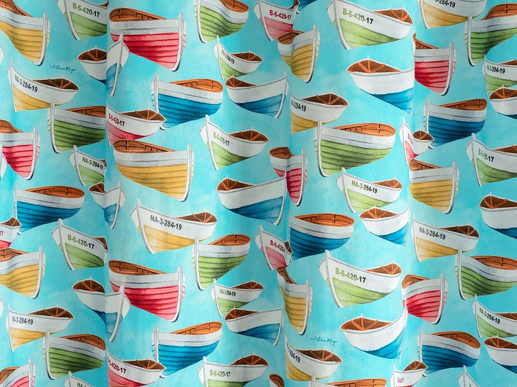 Kék alapon hajó mntás sötétítő függöny textil anyag