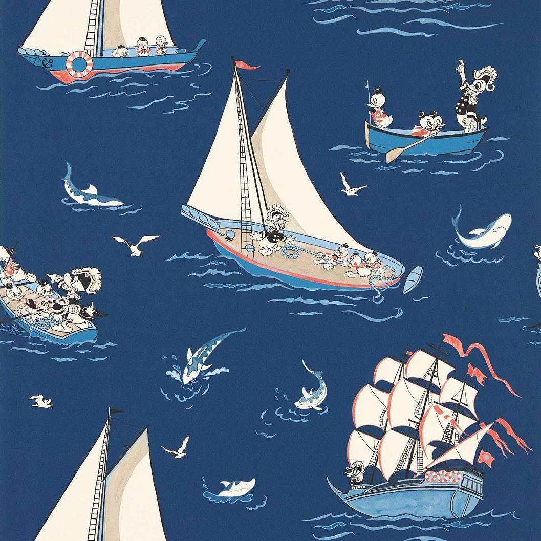 Kék alapon kalsszikus Disney hajós Donald kacsa mintás gyerek design tapéta