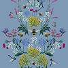 Kék alapon mezei virágos méhecske mintás angol tapéta