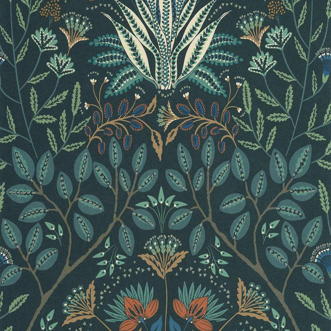Kék angol country stílusú botanikus design tapéta