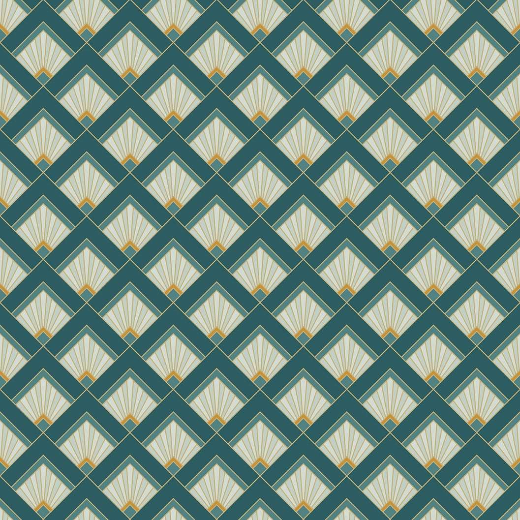 Kék arany art deco tapéta geometrikus mintával