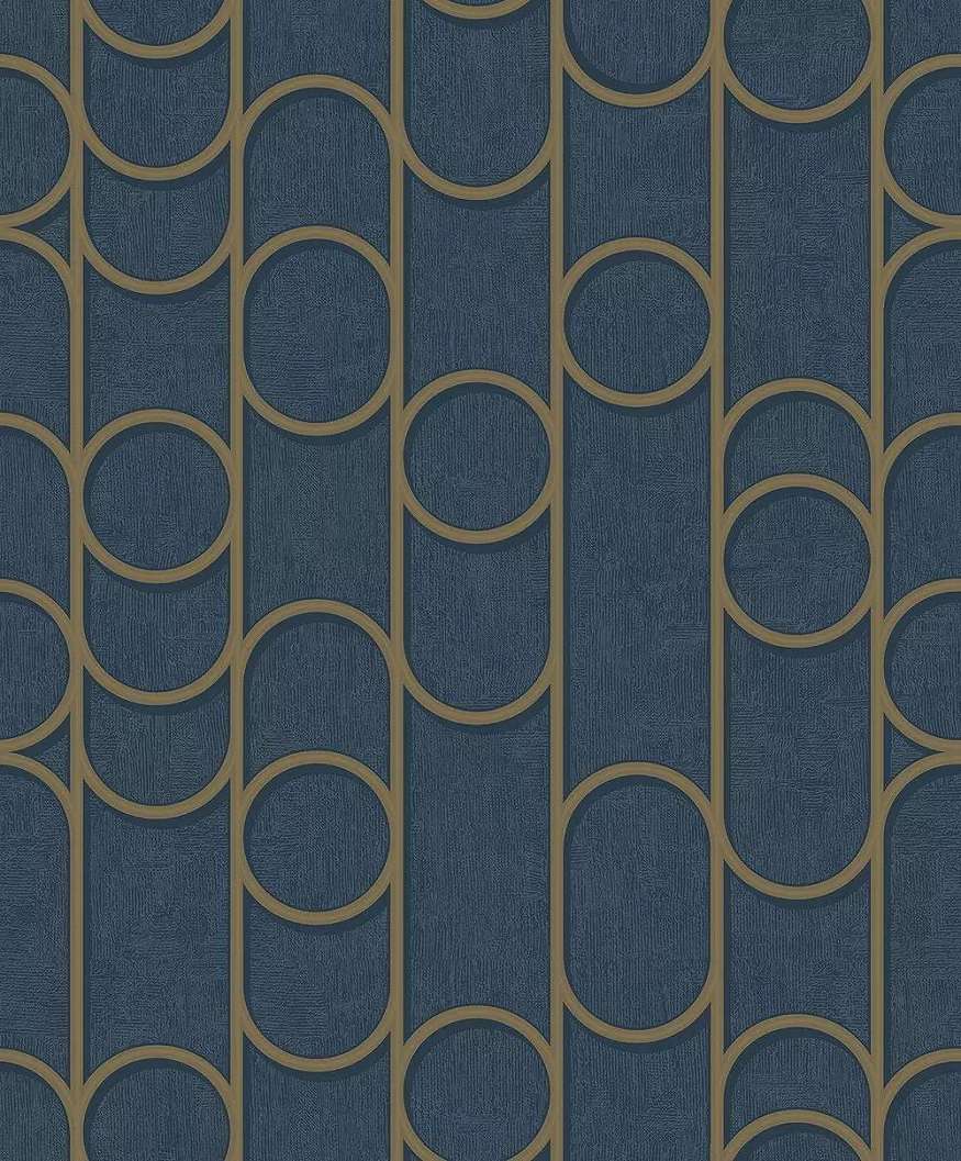 Kék arany elegáns vlies tapéta kör geometrikus mintával