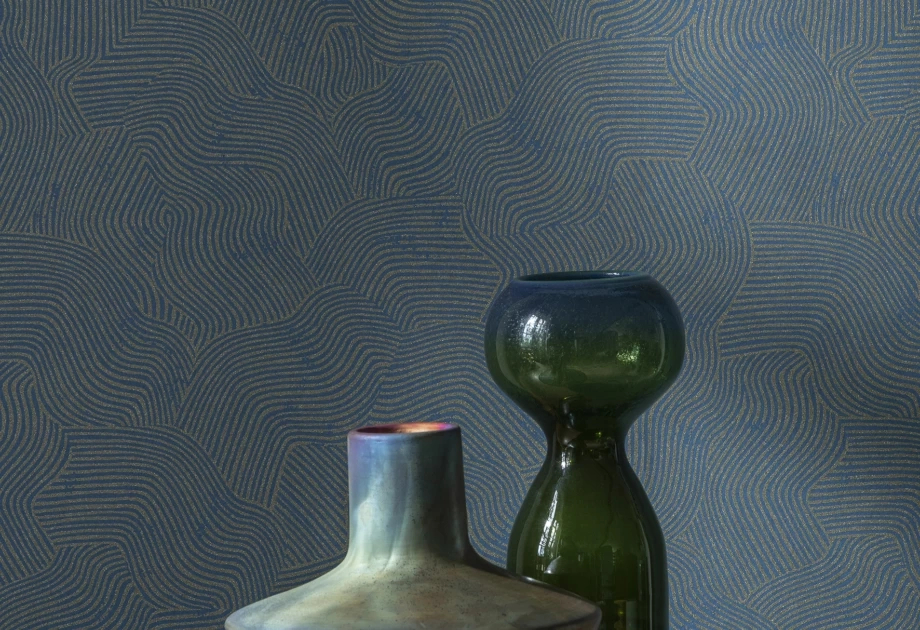 Kék arany hullám mintás elegáns design tapéta