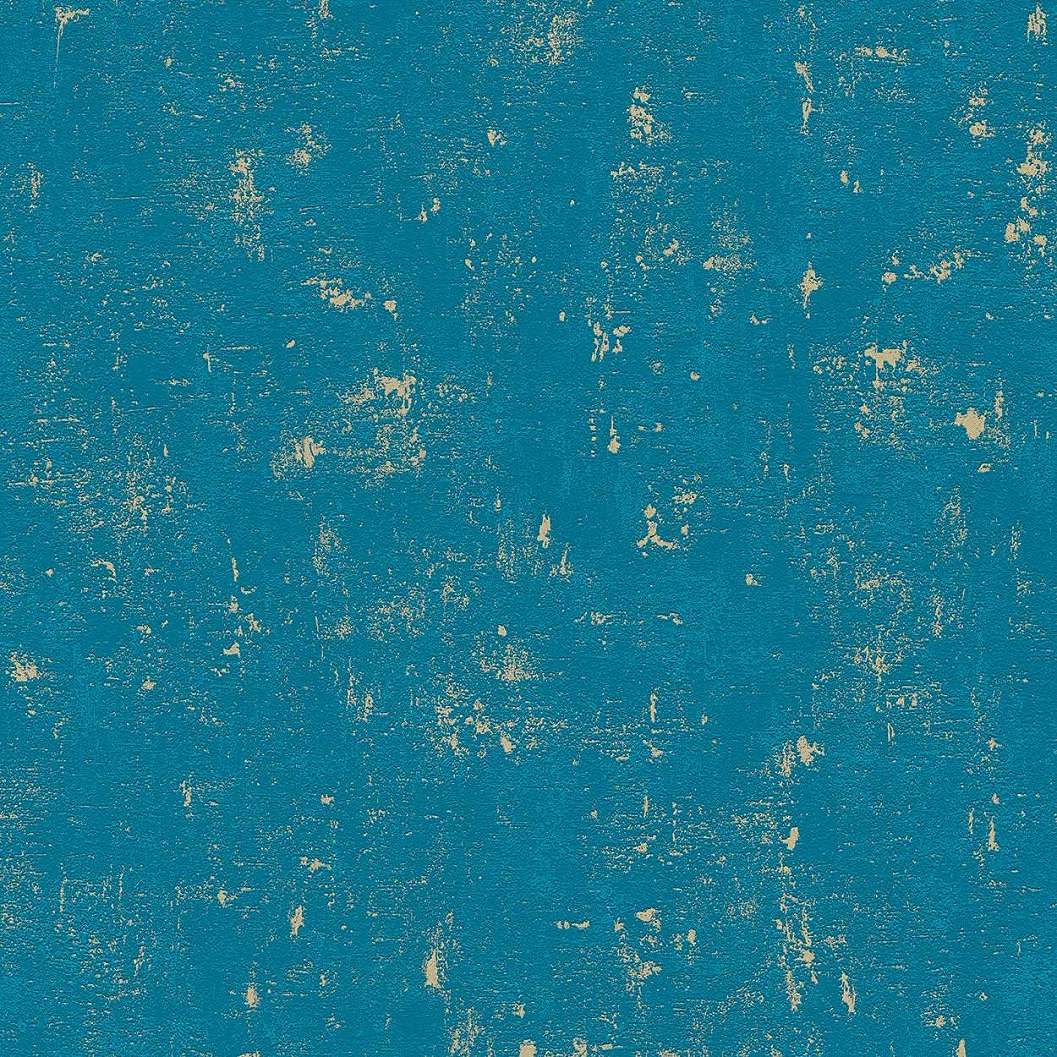 Kék-arany struktúrált koptatott hatású vlies dekor tapéta