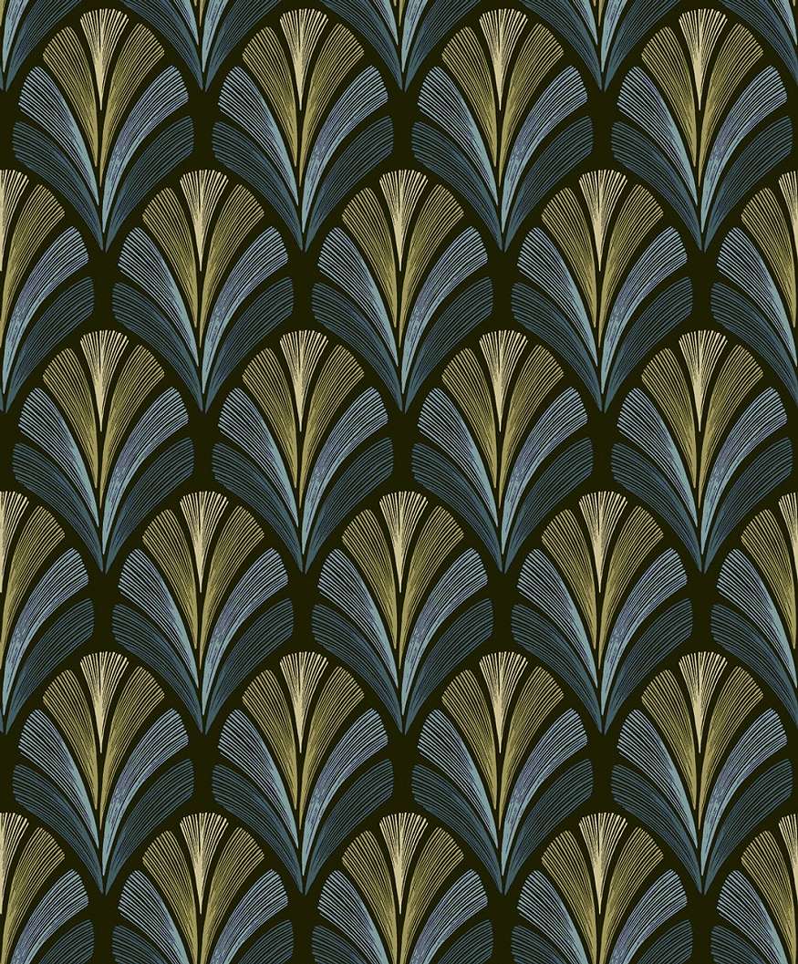 Kék art deco design tapéta geometrikus mintval