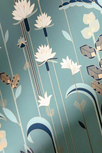 Kék art deco virágmintás prémium design tapéta
