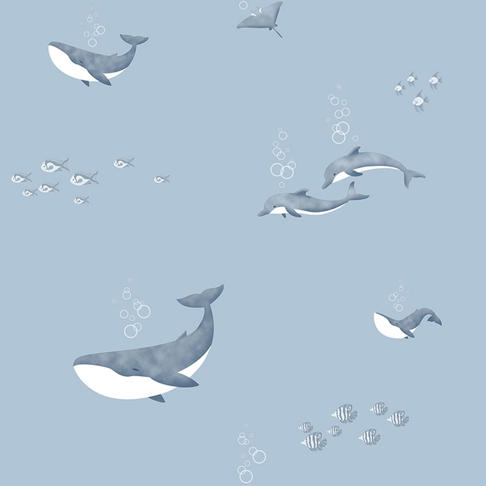 Kék bálna delfin mintás vlies gyerek tapéta