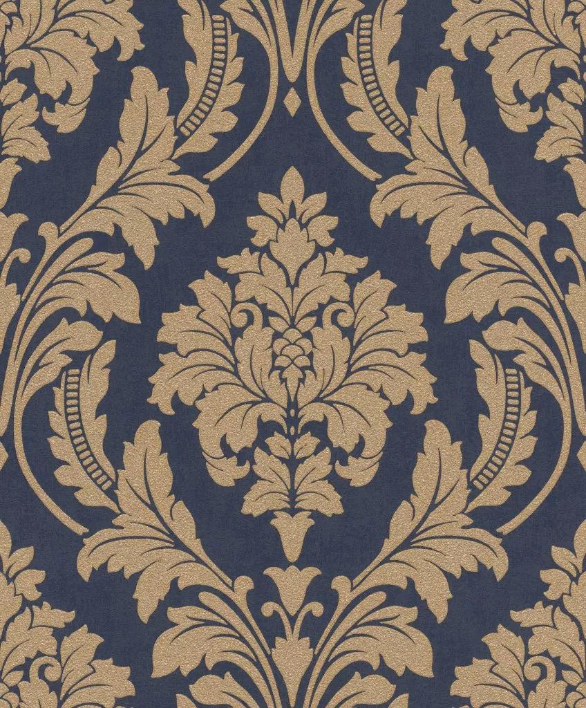 Kék barokk mintás klasszikus vlies tapéta arany barokk mintával