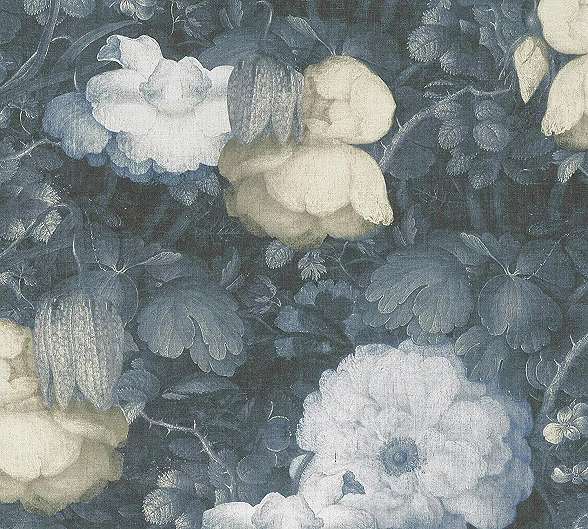 Kék barokk stílusú virág mintás tapéta