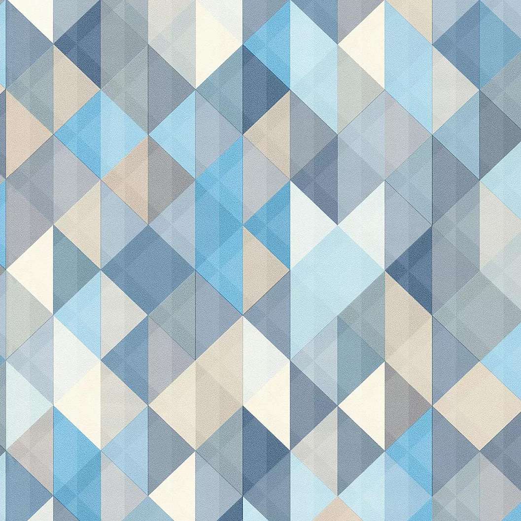 Kék-bézs skandináv hangulatú geometrikus mintás vlies dekor tapéta