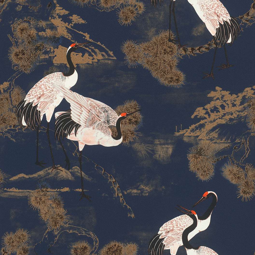 Kék daru madár mintás dekor tapéta keleties stílusban