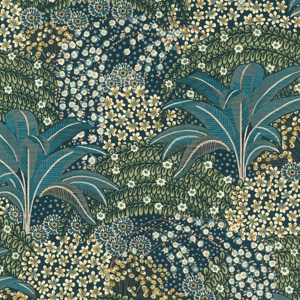 Kék dekor tapéta apró részletgazdag botanikus levél mintával