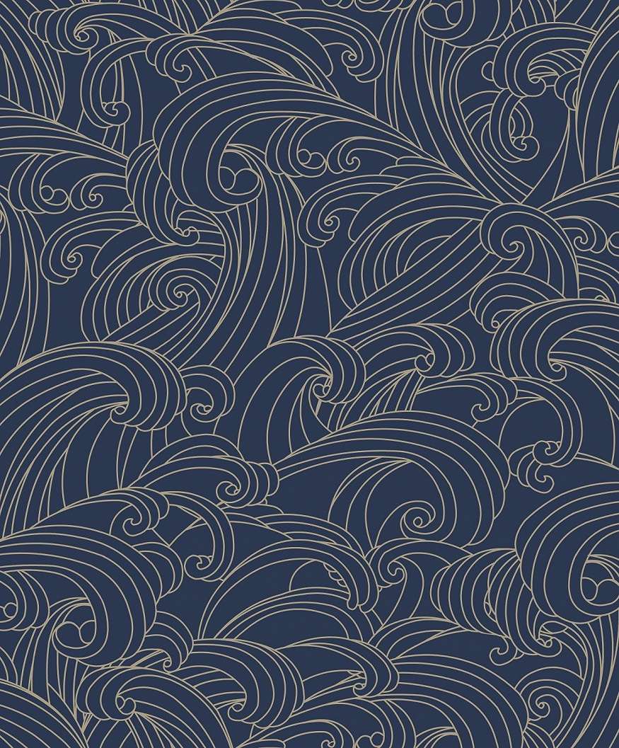 Kék dekor tapéta irizált hullámos mintával