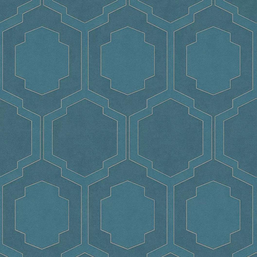 Kék design tapéta retró hangulatú geometrikus csempe mintával