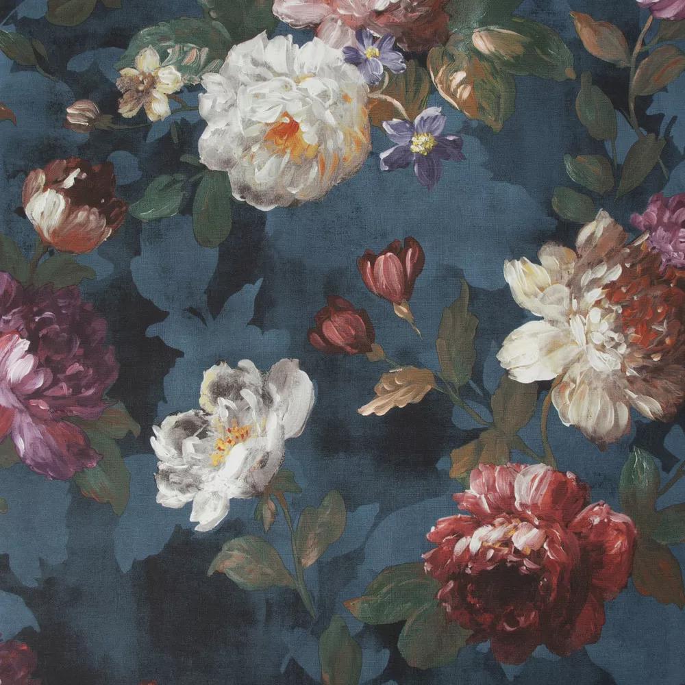 Kék design tapéta romantikus virág mintával festett hatással