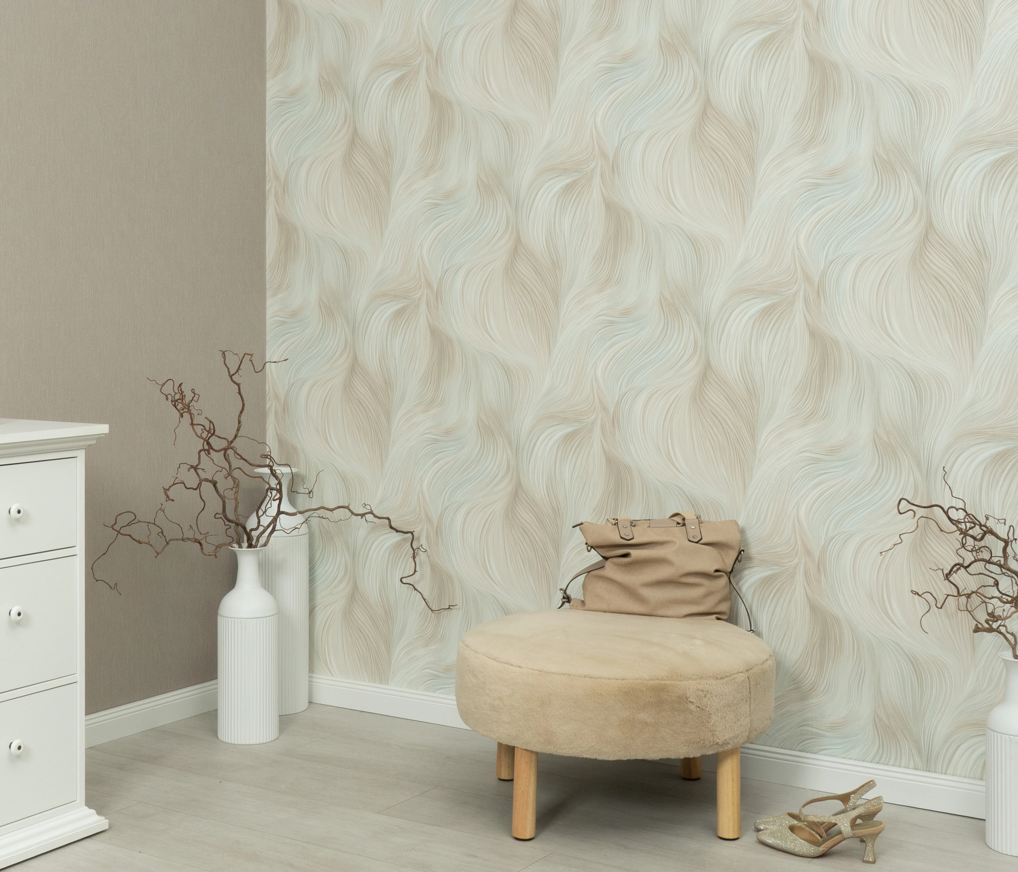 Kék és barna árnyalatos dekor tapéta modern hullám mintával