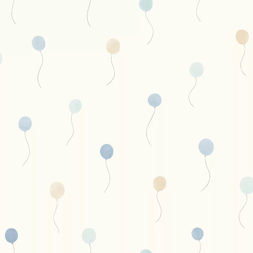 Kék és beige lebegő lufi mintás vintage gyerek dekor tapéta