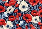 Kék és piros és szürkés fehér óriás virág mintás poszter tapéta 368x254 vlies