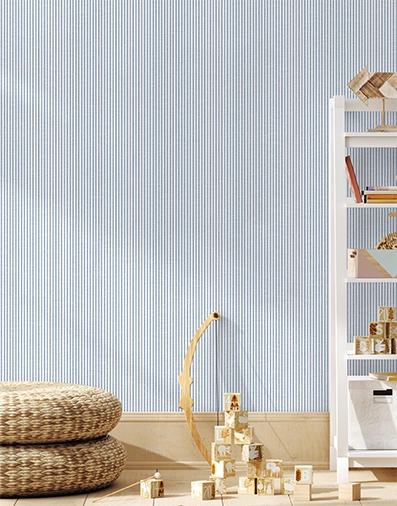 Kék fehér csíkos mintás mosható gyerektapéta textil struktúrával