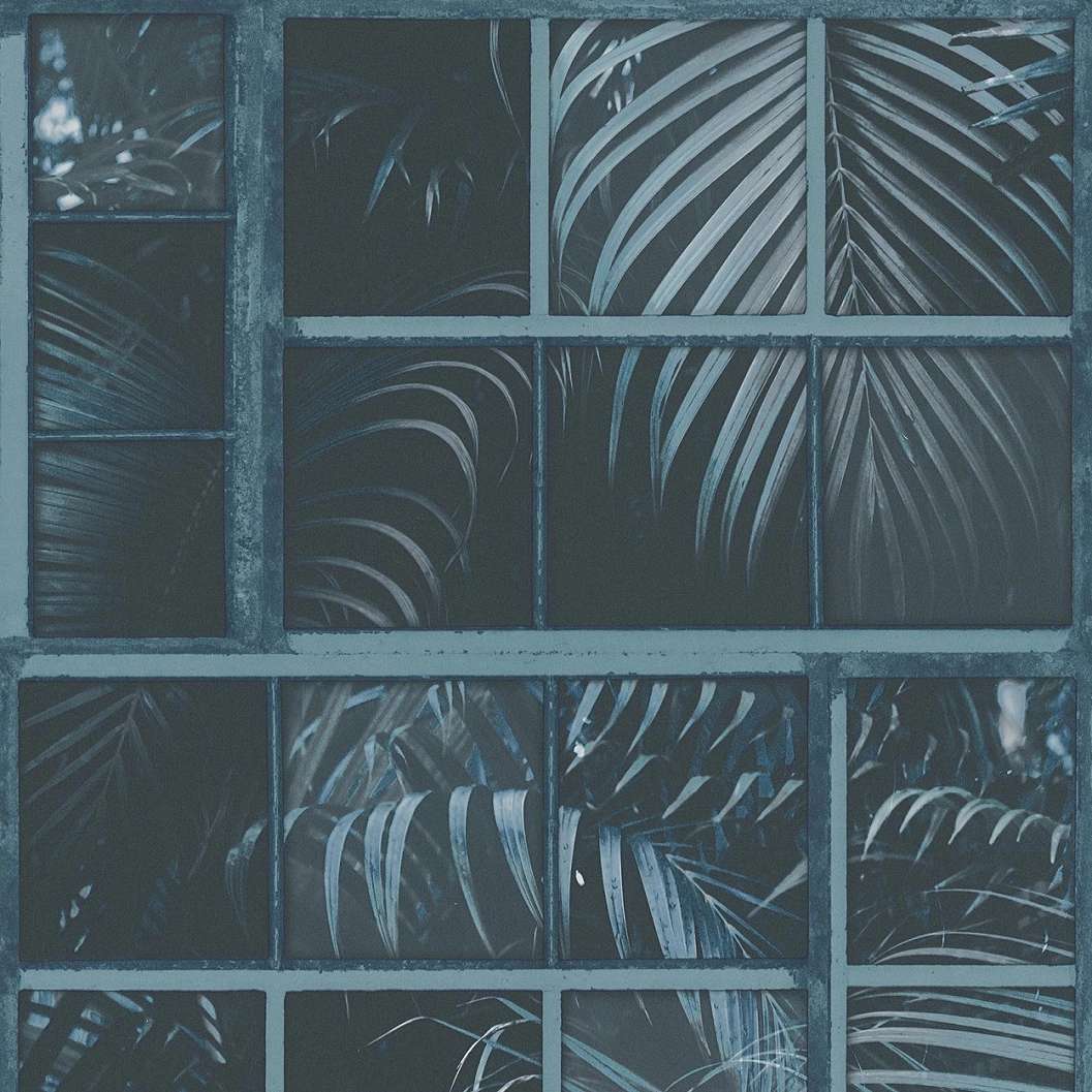Kék fekete pálmafa mintás vlies design tapéta loft stílusban