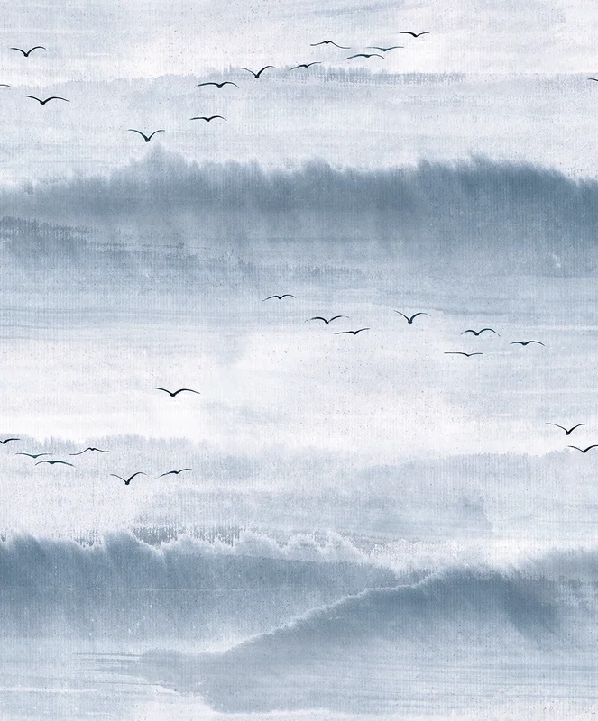 Kék felhő és madaras mintás vinyl tapéta