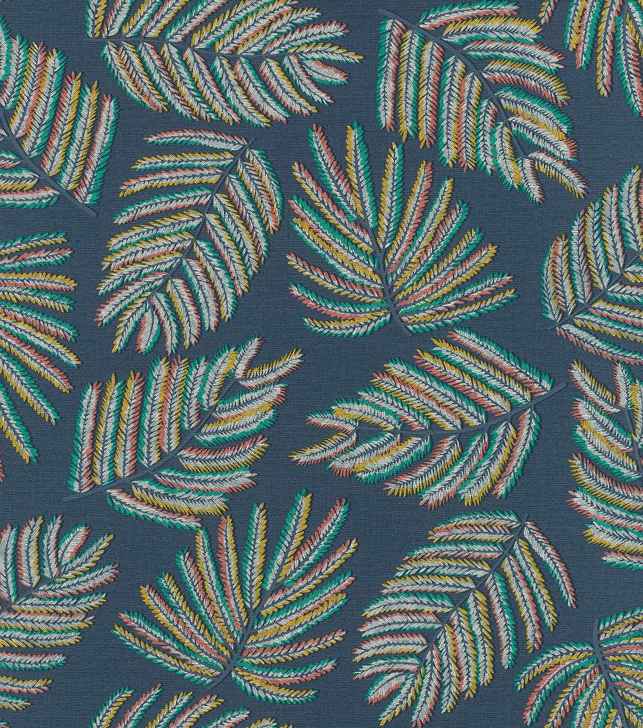 Kék fenyőág mintás design tapéta textilhatású alapon