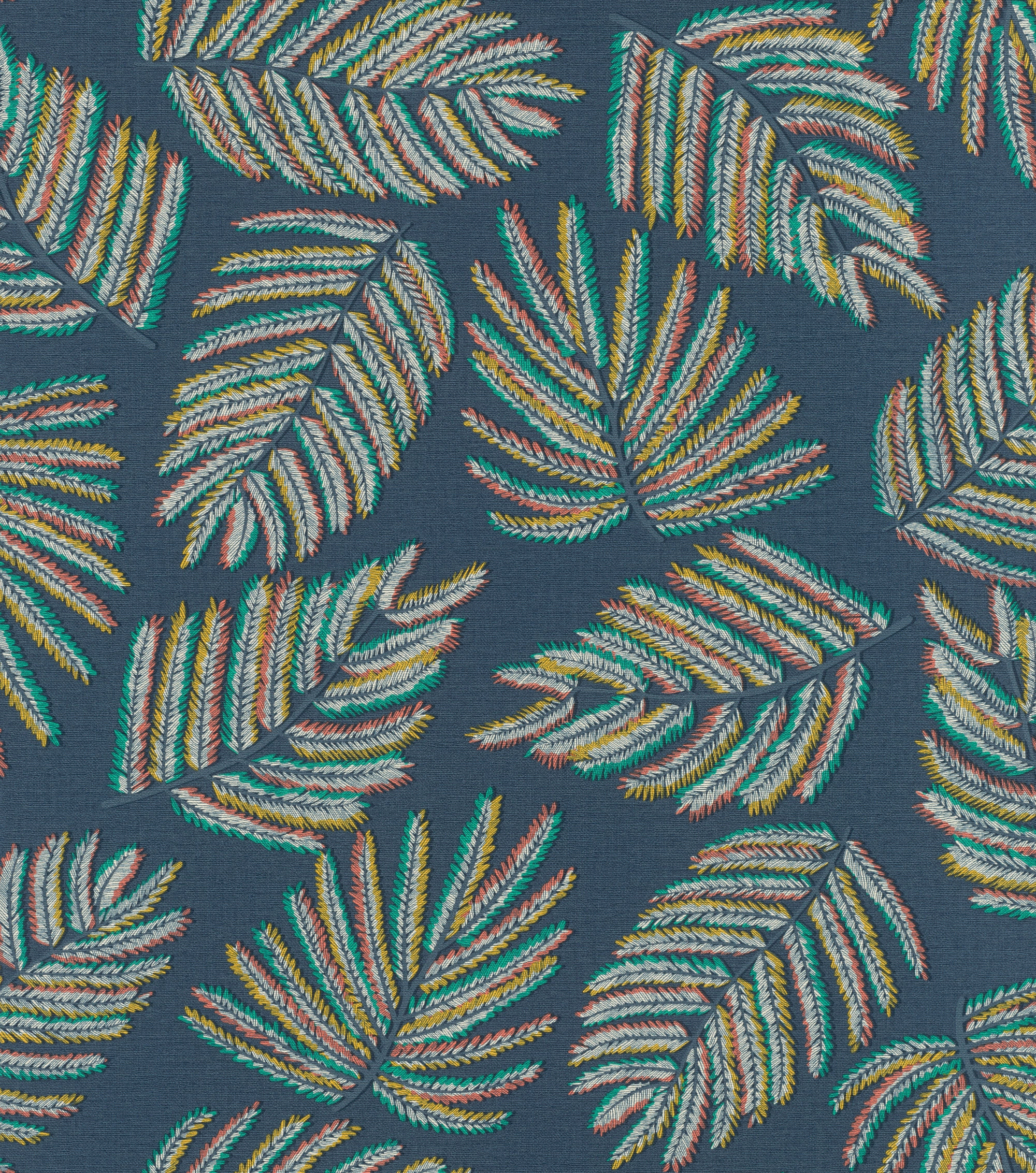 Kék fenyőág mintás design tapéta textilhatású alapon
