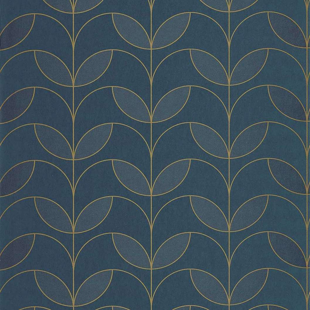 Kék francia art deco design tapéta levél mintával metálos hatással