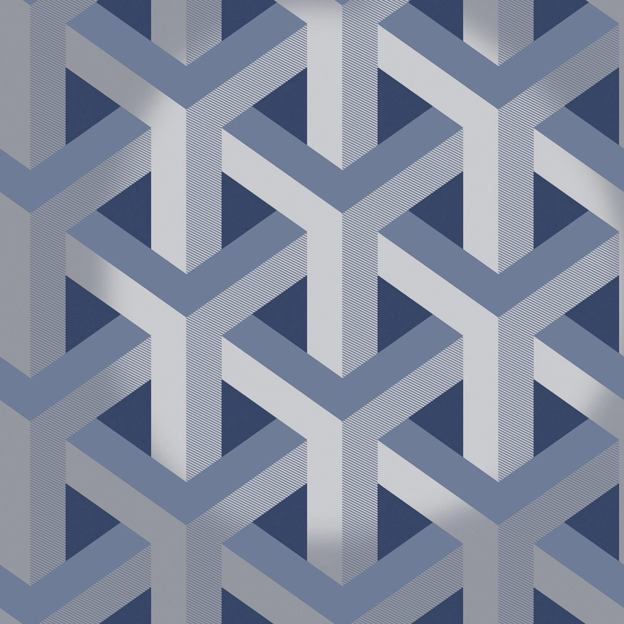 Kék geometrikus dekor tapéta ezüst metál mintával