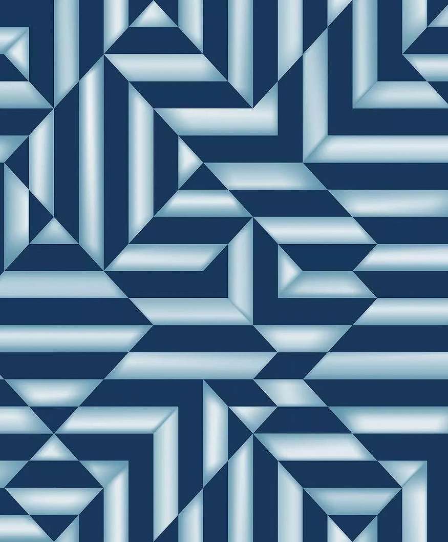 Kék geometrikus mintás tapéta fényes metál hatású felülettel
