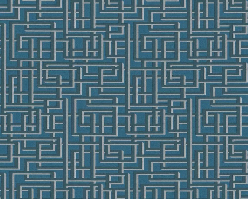 Kék geometrikus mintás viles tapéta, sürű, apró mintával