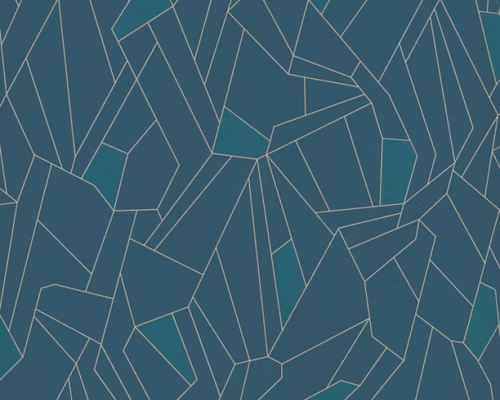 Kék geometrikus mintás vlies dekor tapéta