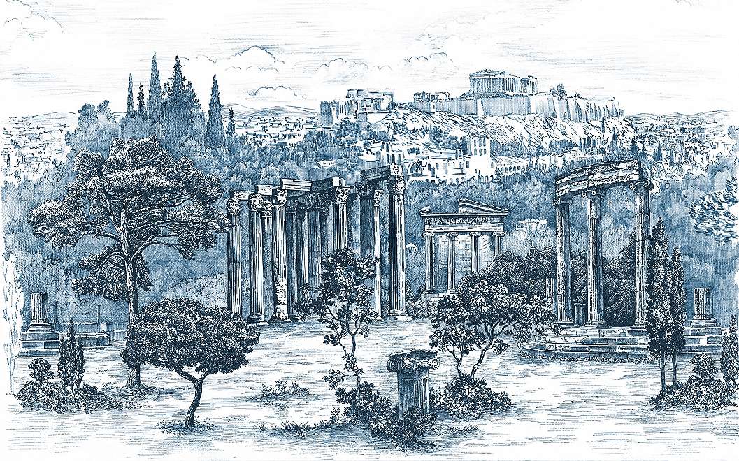 Kék görög akropolisz mintás vlies fali poszter