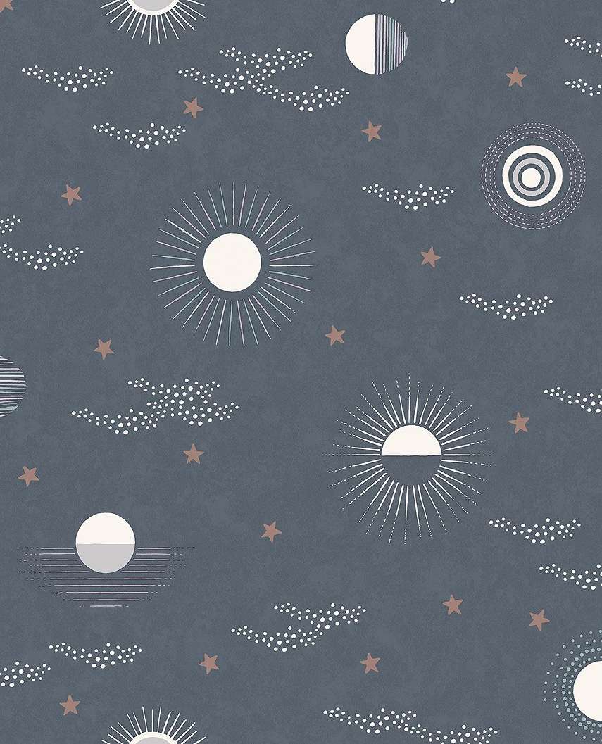 Kék gyerek design tapéta csillag felhő mintákkal