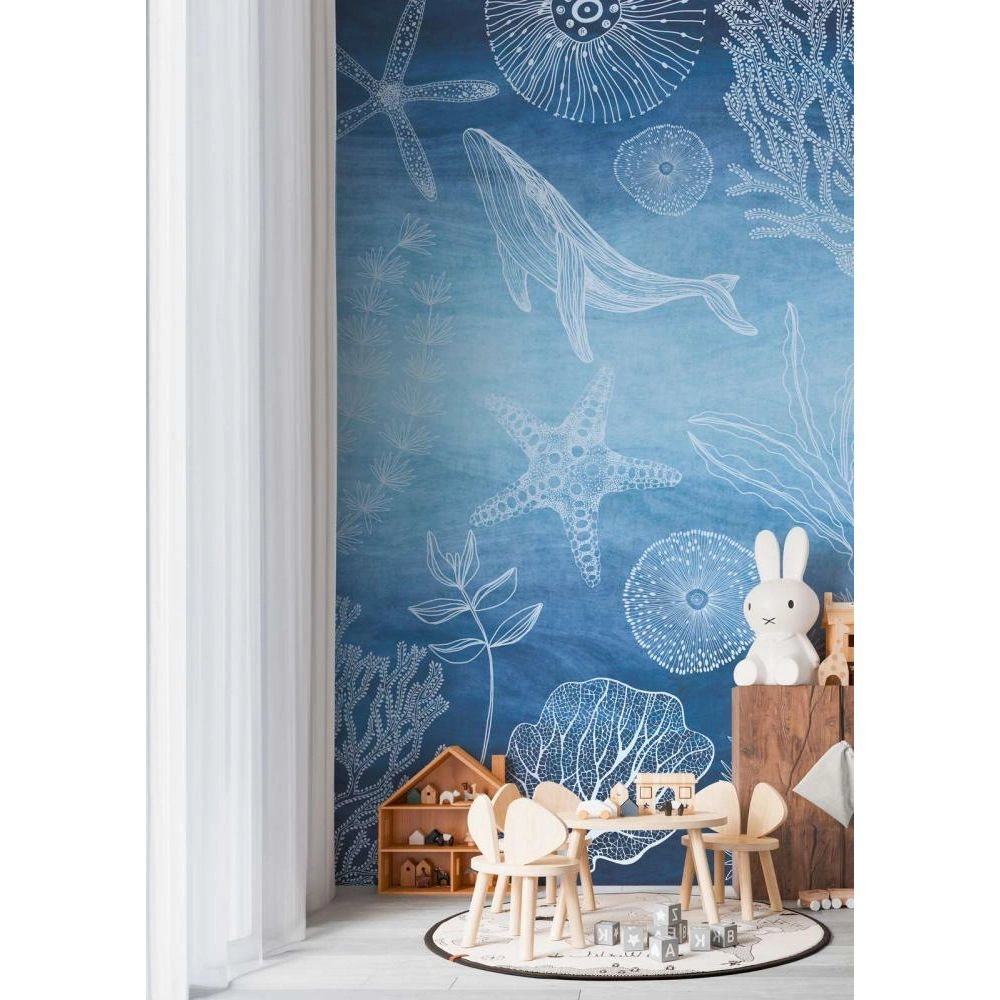 Kék gyerek fotótapéta tengeri élővilág bálna mintával