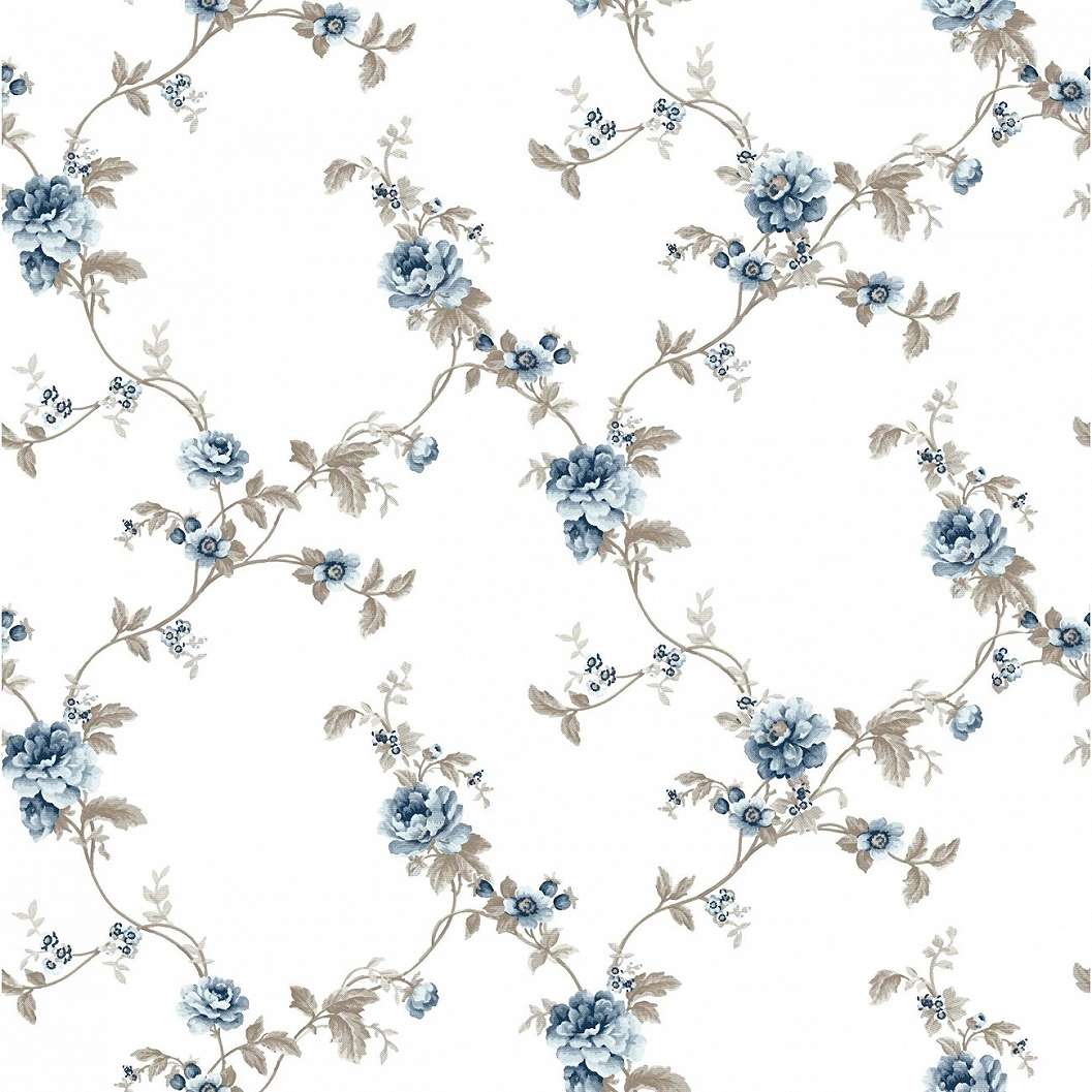 Kék inda virág mintás design tapéta provance stílusban