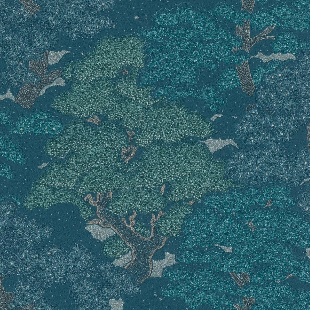 Kék keleties erdei fa mintás vlies design tapéta