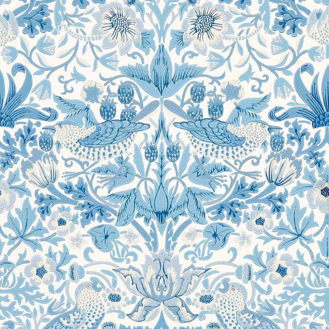 Kék klasszikus angol Morris&Co tapéta madár és virágos mintával