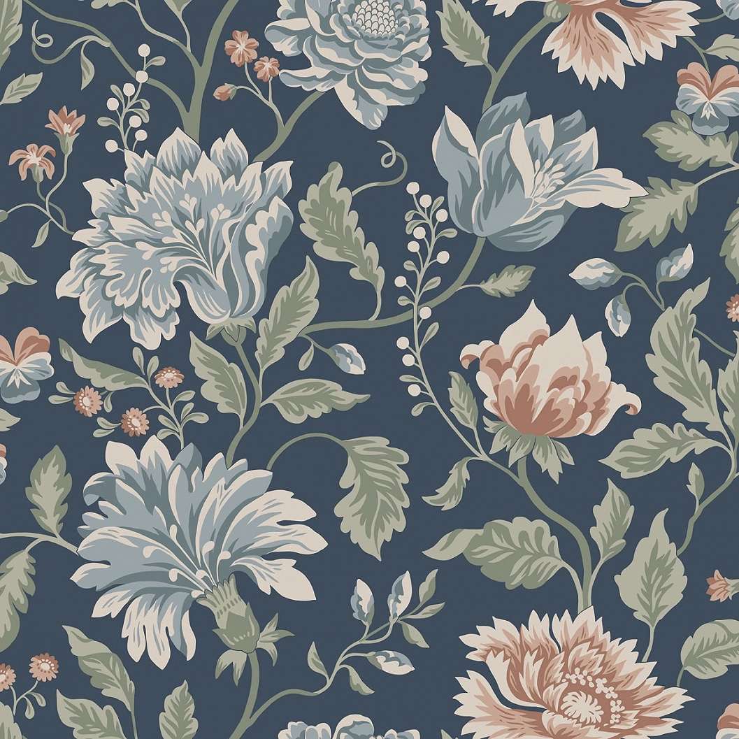 Kék klasszikus botanikus mintás svéd design tapéta, Annabelle classic blue