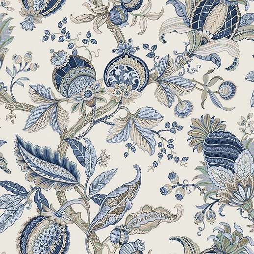 Kék klasszikus stílusú virágmintás olasz design tapéta