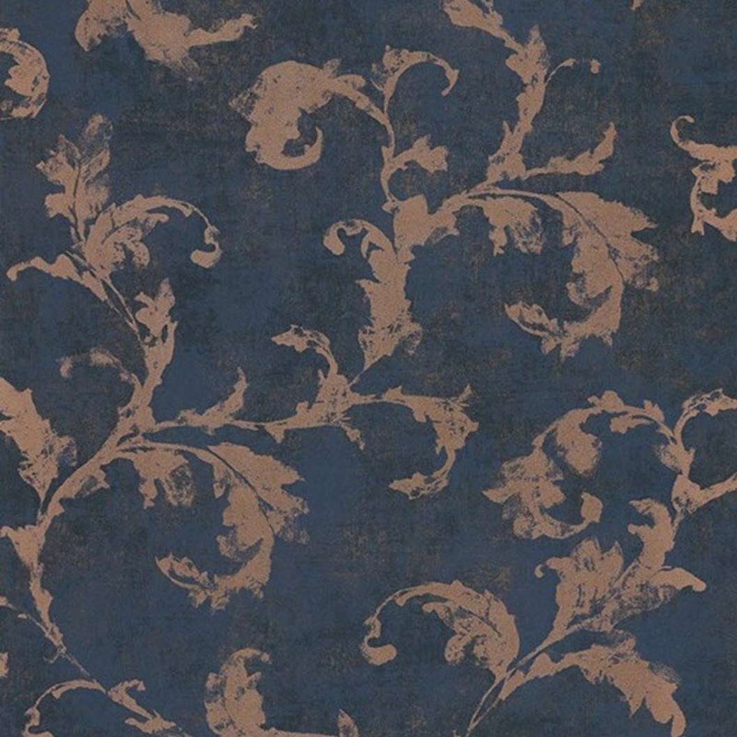 Kék koptatott damaszt mintás design tapéta