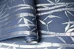 Kék luxus tapéta ezüst fényes felületű bambusz mintával