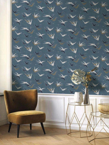 Kék madár mintás orientális stílusú casadeco design tapéta