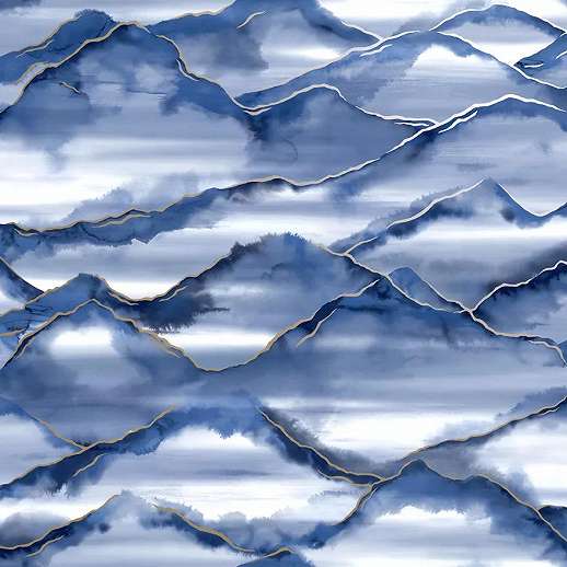 Kék metál fényű hegyvonulat mintás prémium tapéta